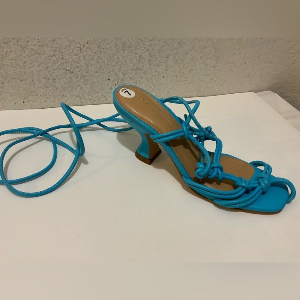 Anthropologie blue strappy heeled sandals size 7